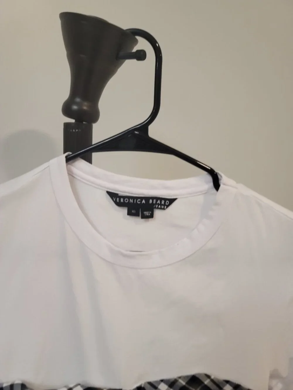 Veronica Beard Plaid Corset Tee XS White Ruched Bust Top - Picture 3 of 5